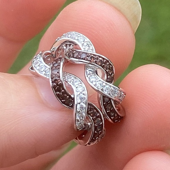 Danbury Mint .925 Sterling Silver Twist earrings w/ mocha & clear diamonds - Picture 10 of 16